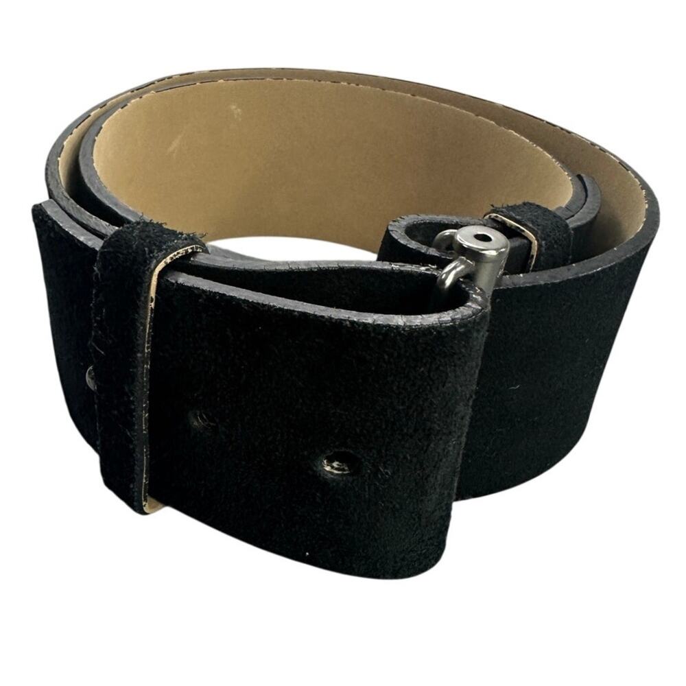 Black Suede Wide Peg Closure Waist Belt Medium